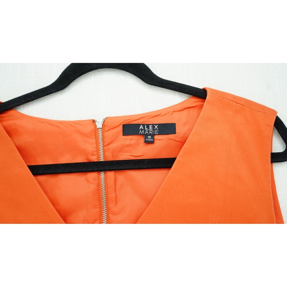 Alex Marie Orange Sleeveless V-Neck A-line Dress 16 Ruffled Waist Accent - Picture 3 of 11